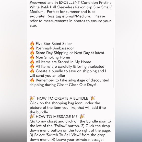 Batik Bali white sleeveless top size small/medium - Picture 13 of 14